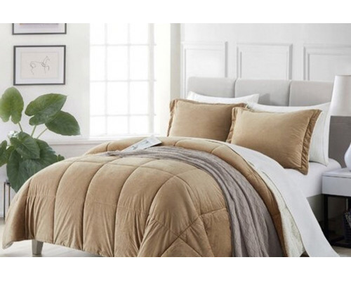 FaFurn Plush Microfiber Reversible Comforter Set - Gold, Queen Size