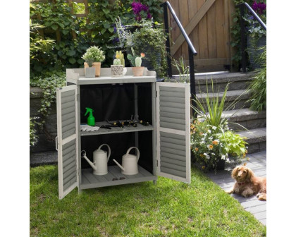 FaFurn - Garden Potting Bench Table with Metal Top in Gray, Fir Wood