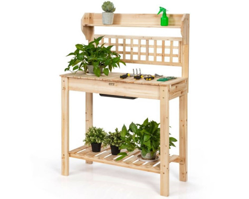 FaFurn - Outdoor Garden Potting Bench Table with Bottom Shelf and Removeable Sink in Natural, Wood