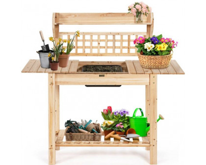 FaFurn - Outdoor Garden Potting Bench Table with Bottom Shelf and Removeable Sink in Natural, Wood