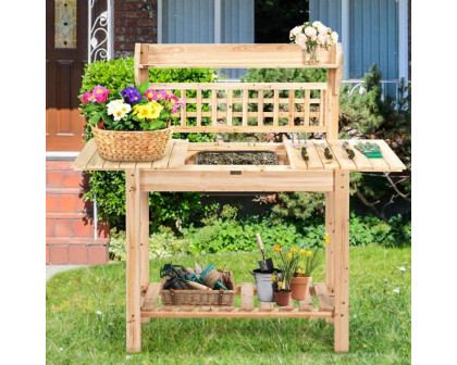 FaFurn - Outdoor Garden Potting Bench Table with Bottom Shelf and Removeable Sink in Natural, Wood