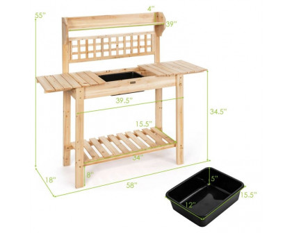 FaFurn - Outdoor Garden Potting Bench Table with Bottom Shelf and Removeable Sink in Natural, Wood