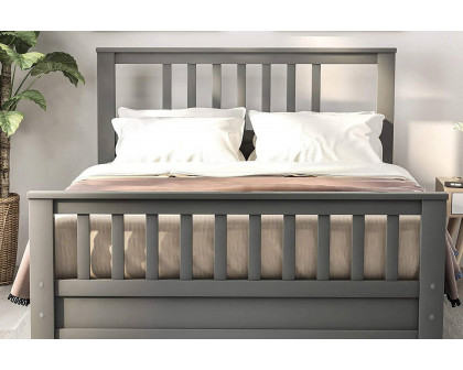 FaFurn Pine Wood Slatted Platform Headboard Footboard Full Size Bed - Gray