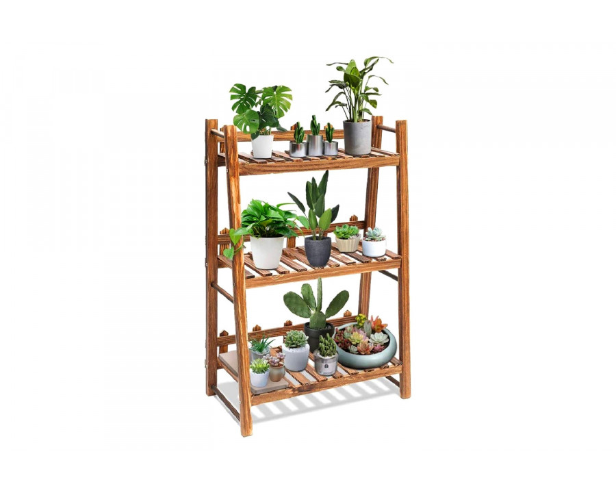 FaFurn - Indoor Outdoor Solid Wood 3 Shelf Folding Plant Stand Planter Shelves