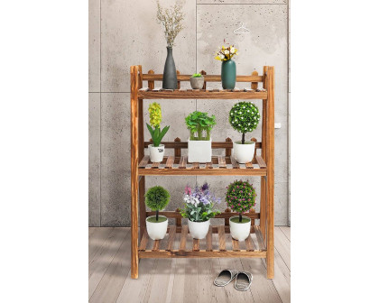 FaFurn - Indoor Outdoor Solid Wood 3 Shelf Folding Plant Stand Planter Shelves