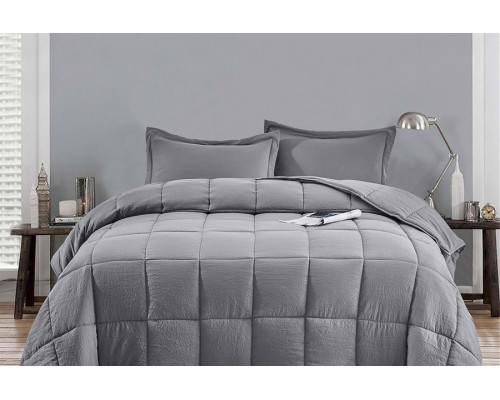 FaFurn 3 Piece Microfiber Reversible Comforter Set - Gray, Queen Size