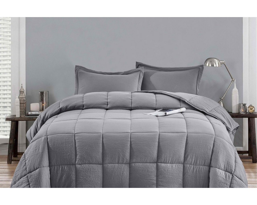 FaFurn 3 Piece Microfiber Reversible Comforter Set - Gray, Queen Size