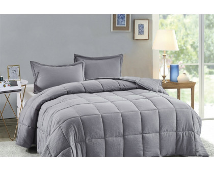 FaFurn 3 Piece Microfiber Reversible Comforter Set - Gray, Queen Size