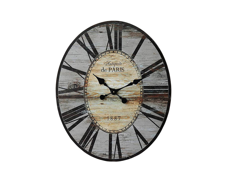 FaFurn Oversized Distressed Paris Wood Wall Clock - Gray