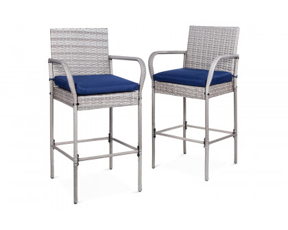 FaFurn - Indoor/Outdoor Wicker Bar Stools with 2 Cushions (Set of 2)