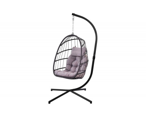 FaFurn - Gray Indoor/Outdoor Wicker Rattan Aluminum Frame Swing Egg Chair