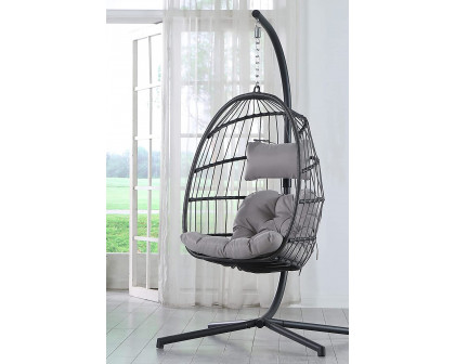 FaFurn - Gray Indoor/Outdoor Wicker Rattan Aluminum Frame Swing Egg Chair