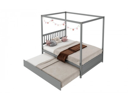 FaFurn - Gray Full Size Canopy Platform Bed with Twin Roller Trundle Bed