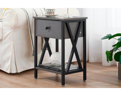 FaFurn™ Set of 2 End Table with 1 Drawer - Gray/Black, Metal/MDF