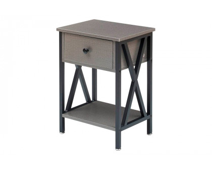 FaFurn™ Set of 2 End Table with 1 Drawer - Gray/Black, Metal/MDF