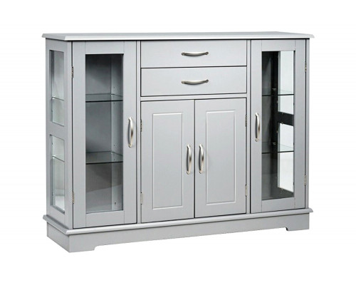 FaFurn Wood Buffet Sideboard Cabinet with Glass Display Doors - Gray