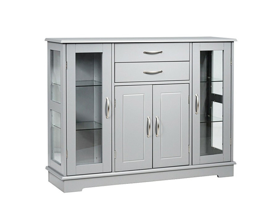 FaFurn - Wood Buffet Sideboard Cabinet with Glass Display Doors