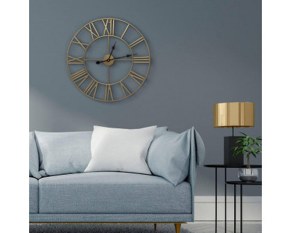 FaFurn Decorative Wall Clock with Roman Numerals - Gold, Metal