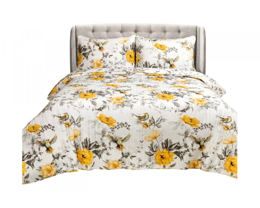 FaFurn - 3 Piece Reversible Floral Birds Cotton Quilt Set