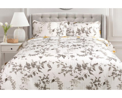 FaFurn 3 Piece Reversible Floral Birds Cotton Quilt Set - Full/Queen Size