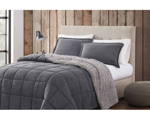 FaFurn Plush Sherpa Reversible Micro Suede Comforter Set - Gray, Full/Queen Size