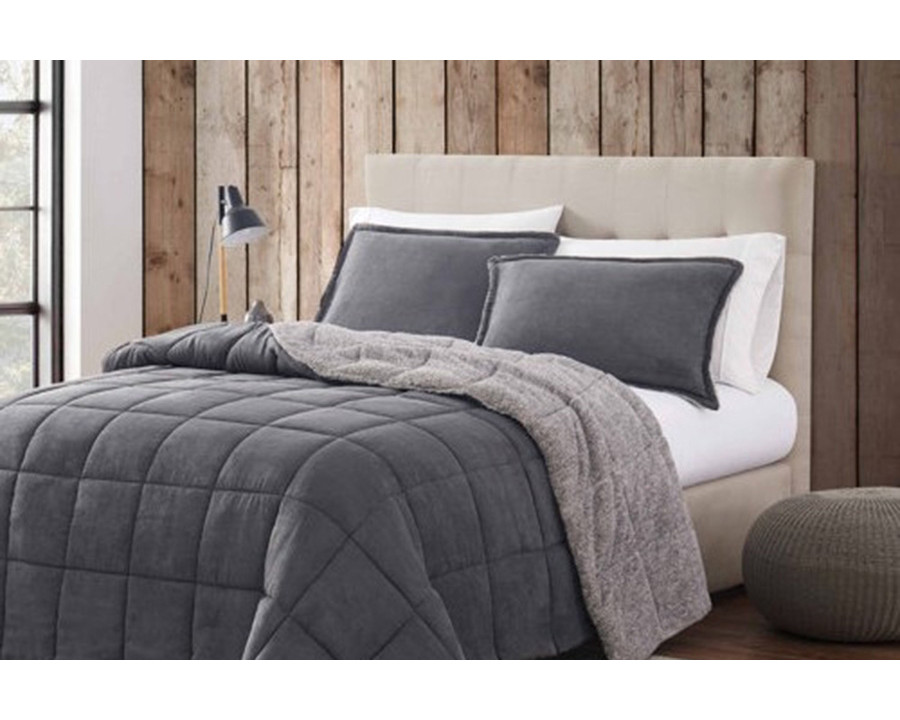 FaFurn Plush Sherpa Reversible Micro Suede Comforter Set - Gray, Full/Queen Size