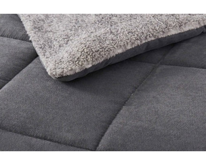 FaFurn Plush Sherpa Reversible Micro Suede Comforter Set - Gray, Full/Queen Size