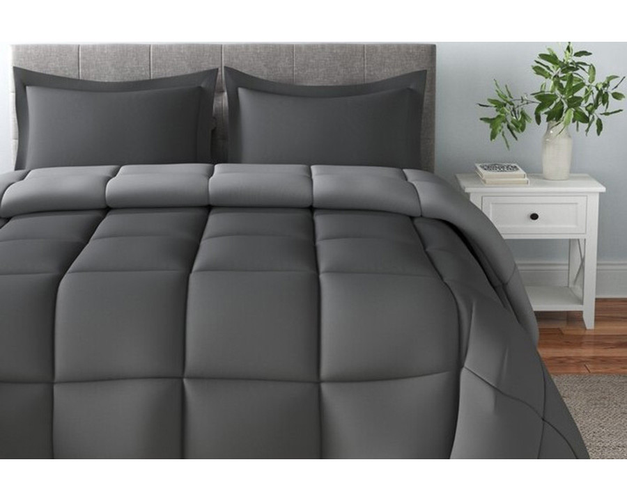 FaFurn Traditional Microfiber Reversible 3 Piece Comforter Set - Gray, Full/Queen Size