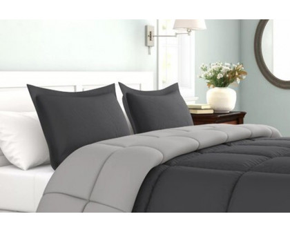 FaFurn Traditional Microfiber Reversible 3 Piece Comforter Set - Gray, Full/Queen Size