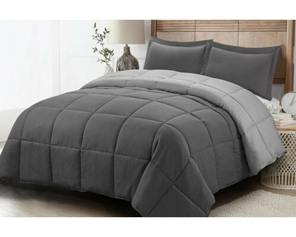 FaFurn Traditional Microfiber Reversible 3 Piece Comforter Set - Gray, Full/Queen Size