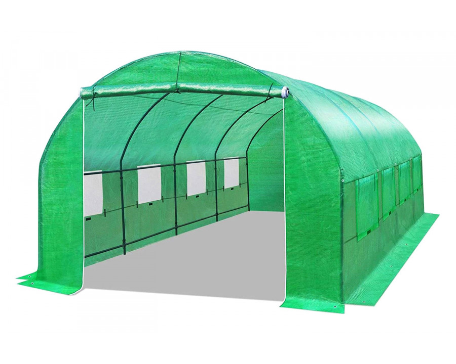 FaFurn - Outdoor Greenhouse 10 X 20 X 7 Ft with Heavy Duty Steel Frame and Green Pe Cover