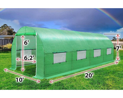 FaFurn - Outdoor Greenhouse 10 X 20 X 7 Ft with Heavy Duty Steel Frame and Green Pe Cover