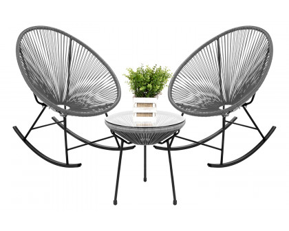 FaFurn - 3 Piece Oval Patio Woven Rocking Chair Bistro Set