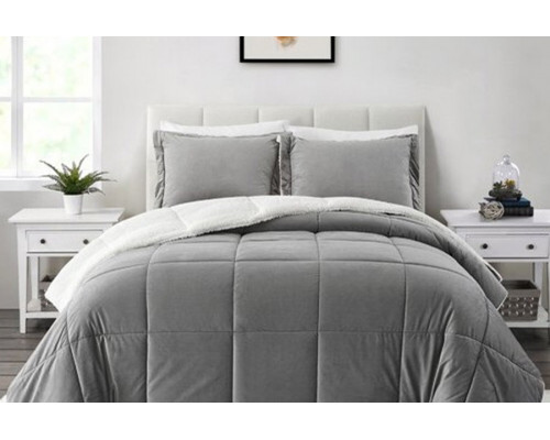 FaFurn Plush Microfiber Reversible Comforter Set - Gray, King Size