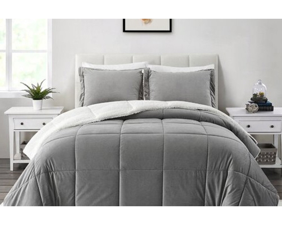 FaFurn Plush Microfiber Reversible Comforter Set - Gray, King Size