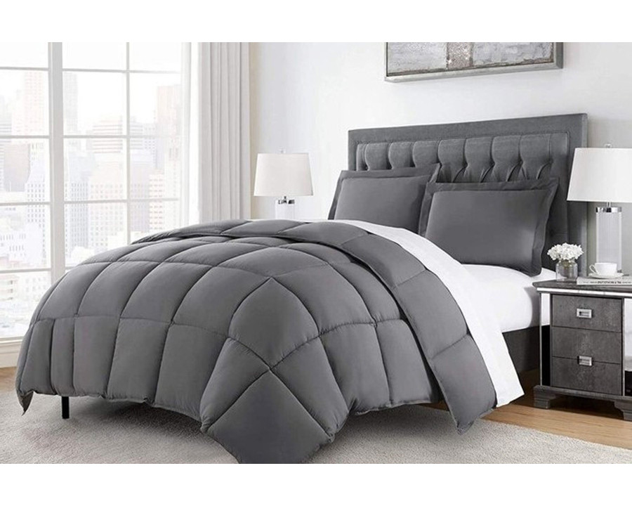 FaFurn Reversible Microfiber Down Alternative Comforter Set - Gray, King Size