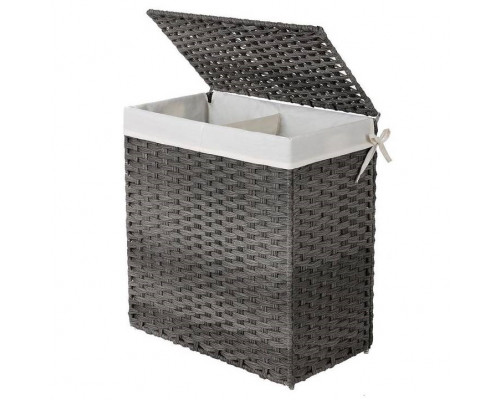 FaFurn - Laundry Hamper Basket with 2-Compartment Washable Liner Bag in Gray