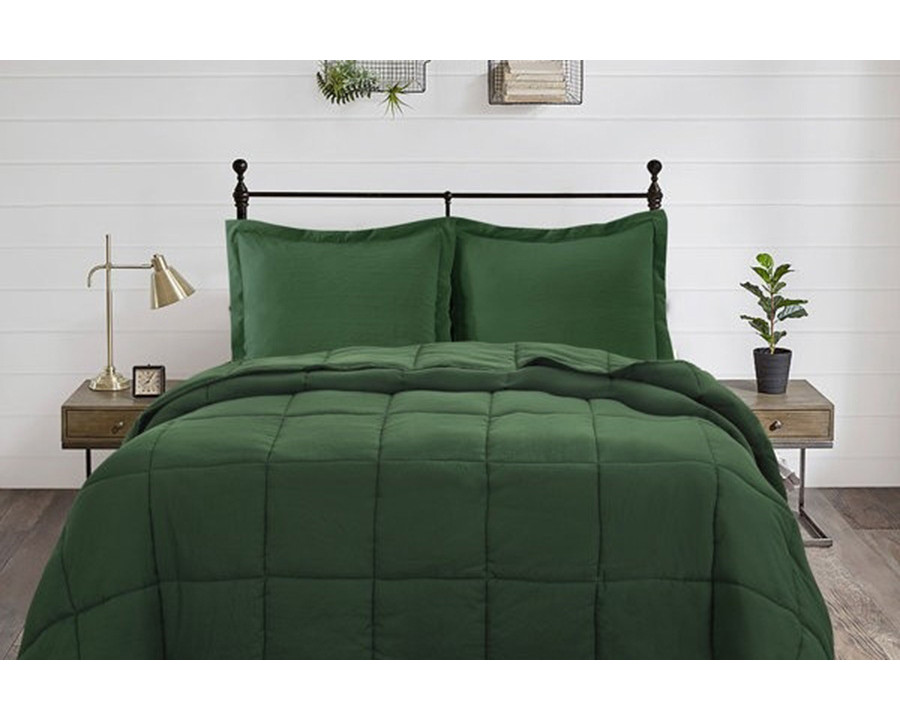 FaFurn 3 Piece Microfiber Reversible Comforter Set - Green, Queen Size