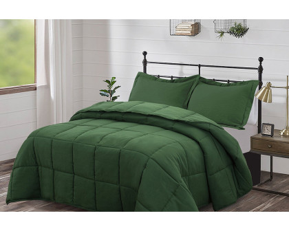 FaFurn 3 Piece Microfiber Reversible Comforter Set - Green, Queen Size