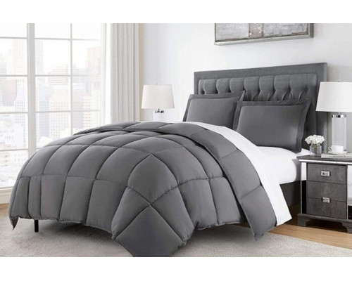 FaFurn Reversible Microfiber Down Alternative Comforter Set - Gray, Queen Size