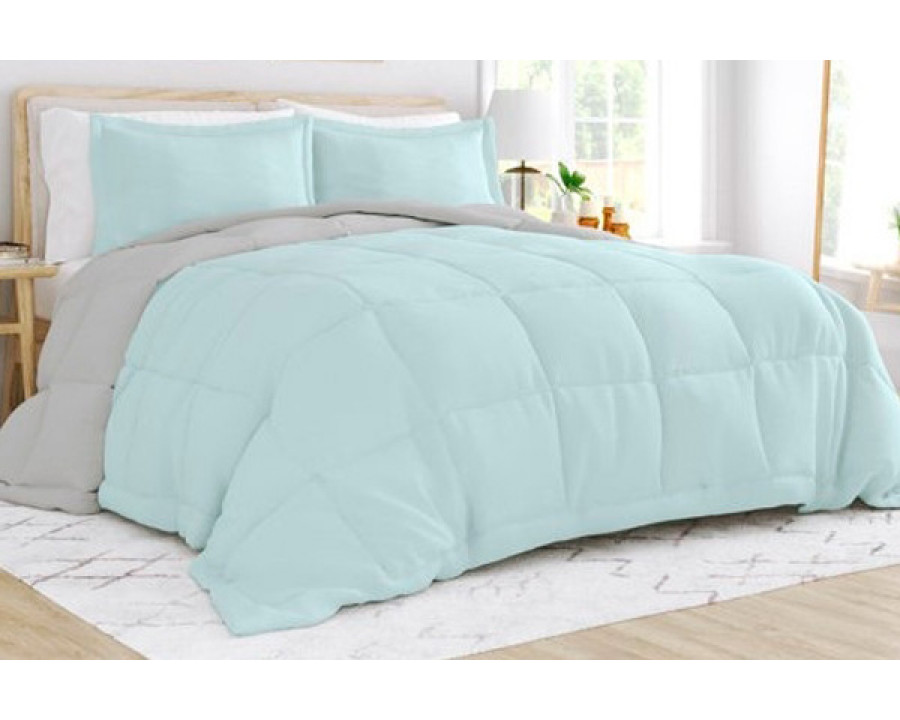 FaFurn Full/Queen Size 3-Piece Reversible Comforter Set - Aqua Blue/Gray, Microfiber