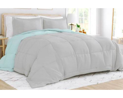 FaFurn Full/Queen Size 3-Piece Reversible Comforter Set - Aqua Blue/Gray, Microfiber