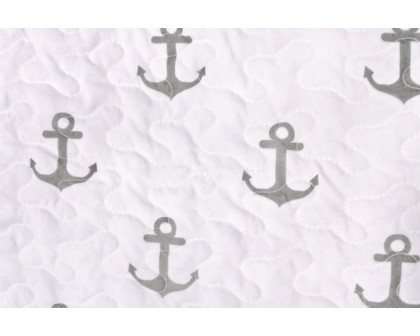 FaFurn 2 Piece Nautical Stripped/Anchors Reversible Microfiber Quilt Set - Gray, Twin Size