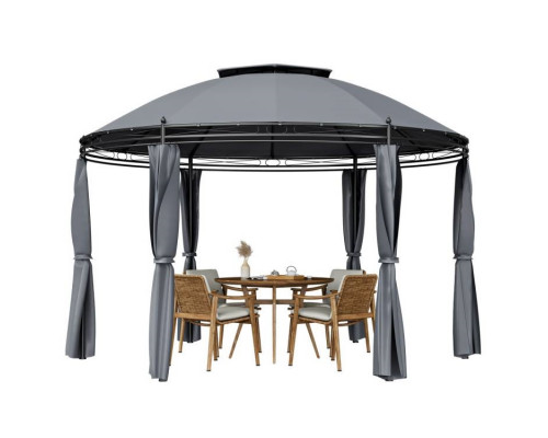 FaFurn Gazebo Canopy with Polyester Privacy Curtain - Gray, Metal/Polyester