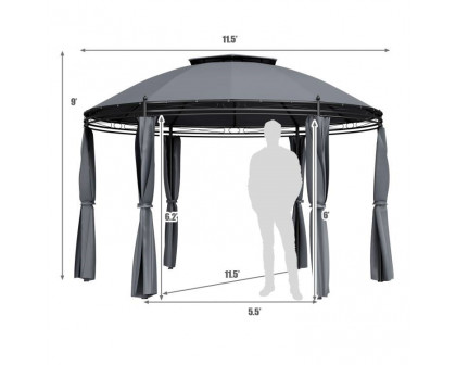 FaFurn Gazebo Canopy with Polyester Privacy Curtain - Gray, Metal/Polyester