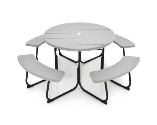 FaFurn 8 Seater Picnic Table with Umbrella Hole - Gray, Metal/HDPE