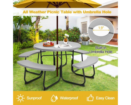 FaFurn 8 Seater Picnic Table with Umbrella Hole - Gray, Metal/HDPE