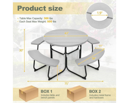 FaFurn 8 Seater Picnic Table with Umbrella Hole - Gray, Metal/HDPE