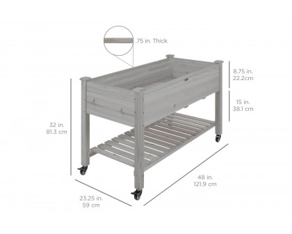 FaFurn - Outdoor Raised Garden Bed Planter Box with Shelf and Locking Wheels in Gray, Wood