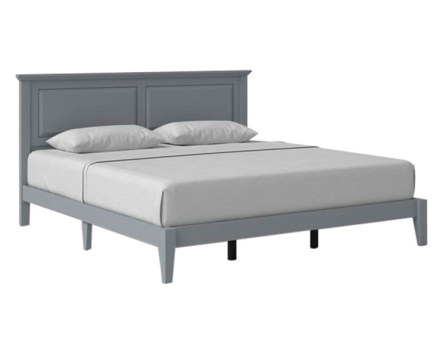 FaFurn Traditional King Size Platform Bed with Headboard - Gray, Wood